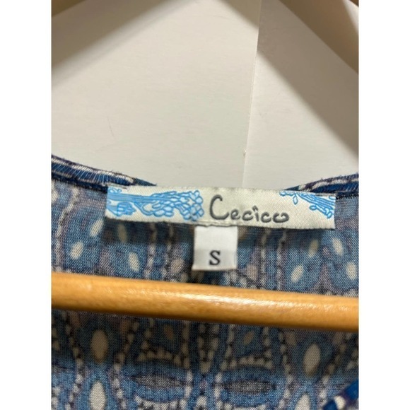 Cecico Dress Small Blue Criss Cross Front Bell Flare Sleeves Rayon Blend Boho - Picture 6 of 7